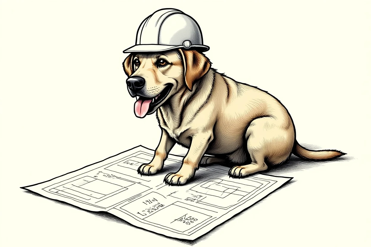 Lola ca arhitect analizând planuri de construcție