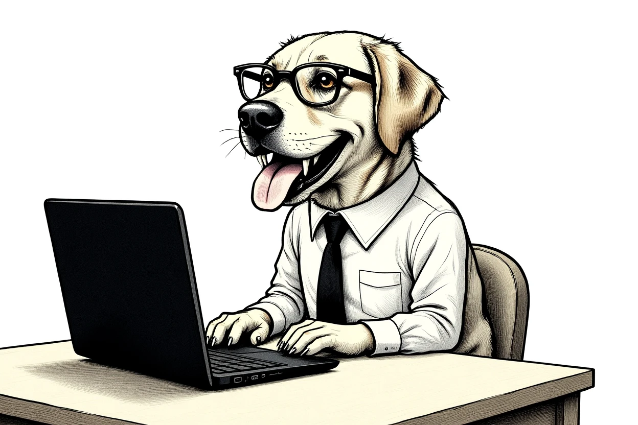 Lola la birou cu laptop